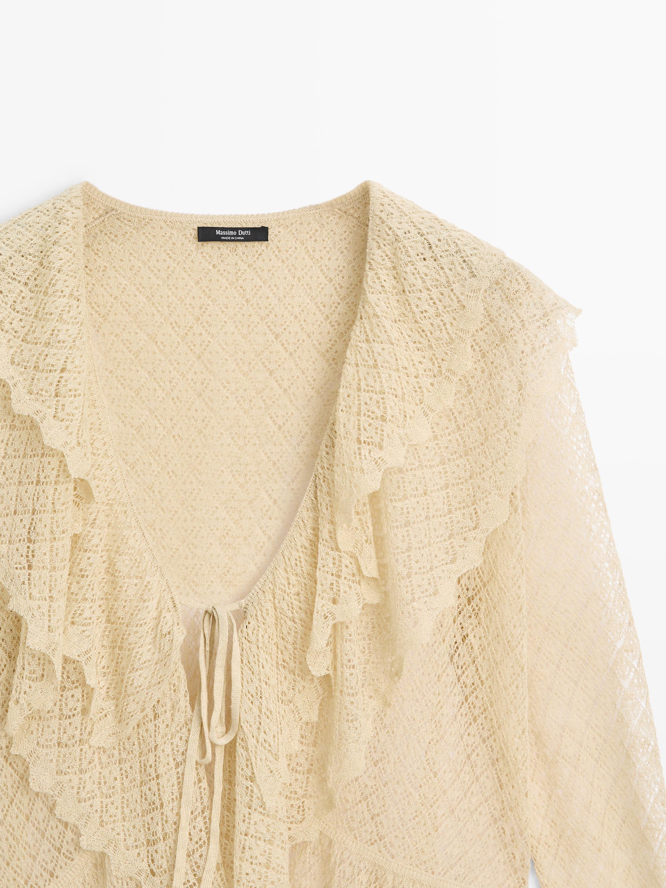 Linen blend cardigan with ruffle details